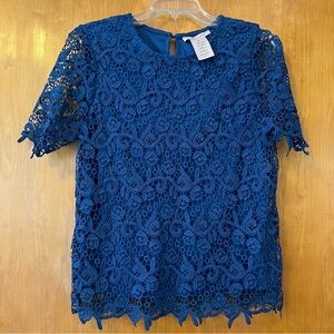 Philosophy Royal Blue Lace Blouse Short Sleeve Size S